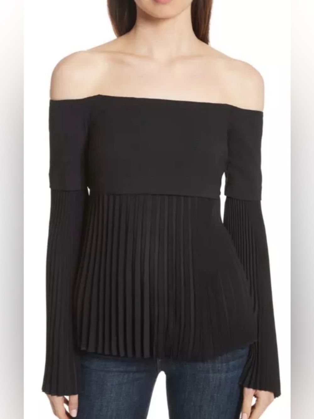 A.L.C. Off-Shoulder Black Pleated Top, Size 4